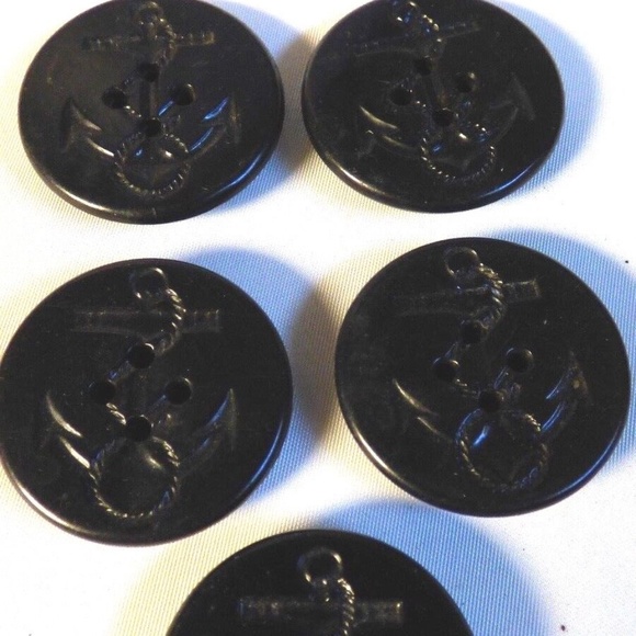 VTG Lot of 5 Black Bakelite Nautical Navy Anchor Rope Sailing 1.25" Coat Button - Picture 1 of 7